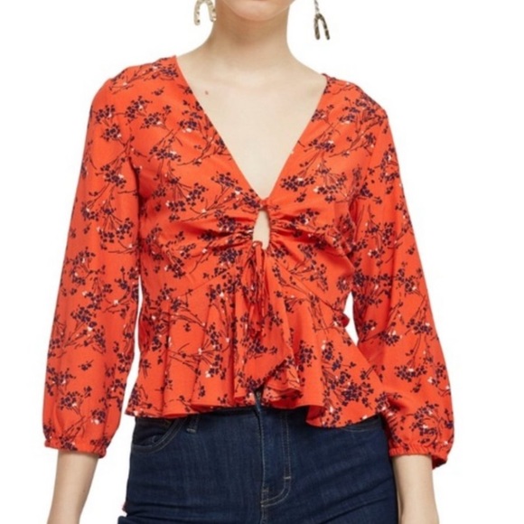 Topshop Betty Floral Print Keyhole Blouse - Picture 4 of 12